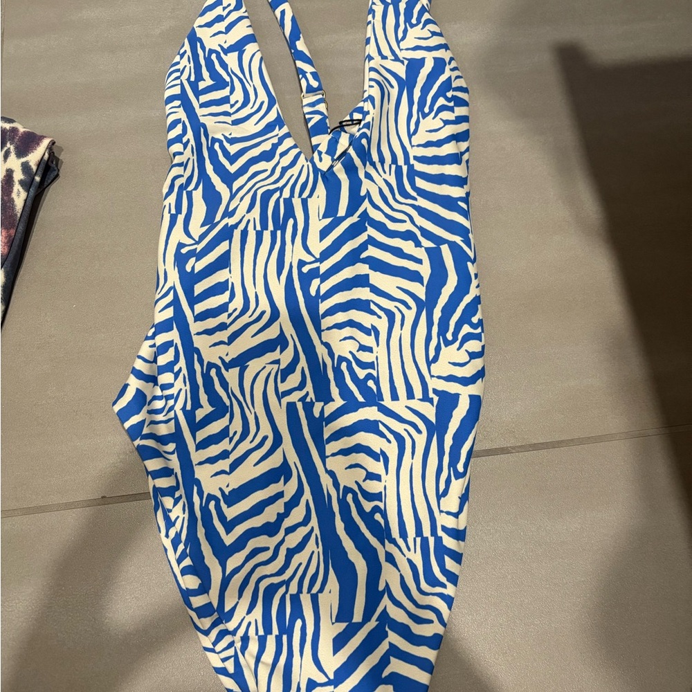 Skatie Black and Blue One-Piece Swimsuit High-Leg